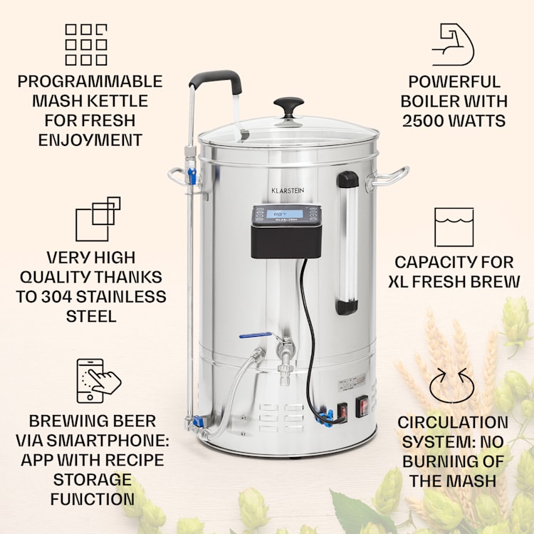 Brauheld Smart 35 varný kotol 2500W 35L 100°C obehové čerpadlo z nerezovej ocele 35 litrov | Nehrdzavejúca oceľ