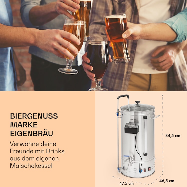 Brauheld Smart 45 Maischekessel 2500W 45L 100°C Umwälzpumpe Edelstahl 45 Ltr | Edelstahl