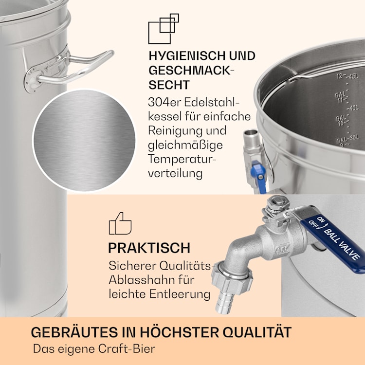 Brauheld Smart 45 Maischekessel 2500W 45L 100°C Umwälzpumpe Edelstahl 45 Ltr | Edelstahl