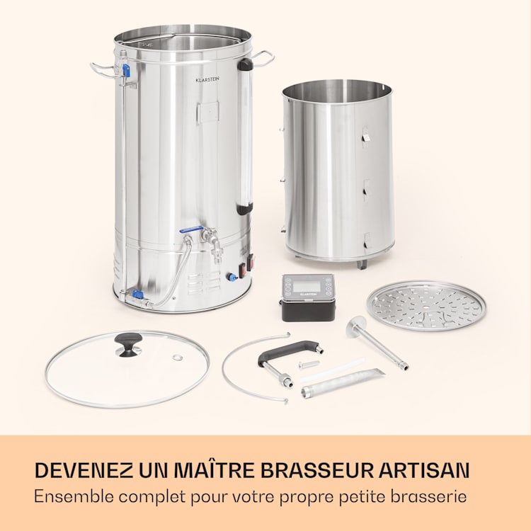 Brauheld Smart 45 cuve de brassage pompe de circulation 2500 W 45 L 100°C inox 45 L | Acier Inoxydable