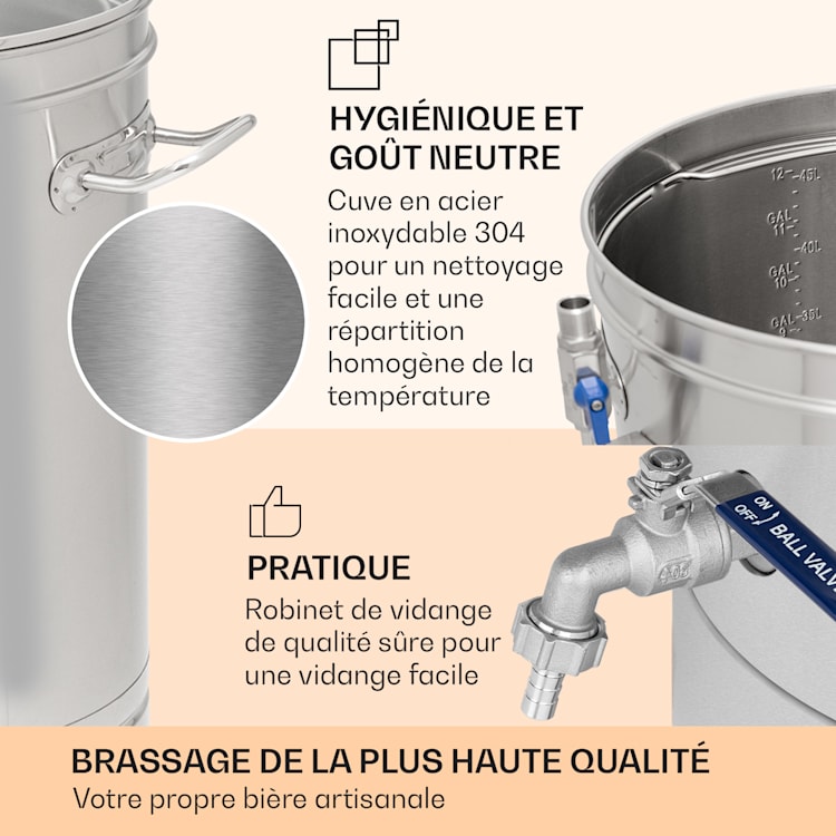Brauheld Smart 45 cuve de brassage pompe de circulation 2500 W 45 L 100°C inox 45 L | Acier Inoxydable