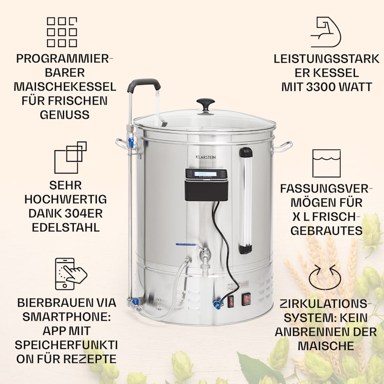 Brauheld Smart 65 Maischekessel 2500W 65L 100°C Umwälzpumpe Edelstahl 65 Ltr | Edelstahl