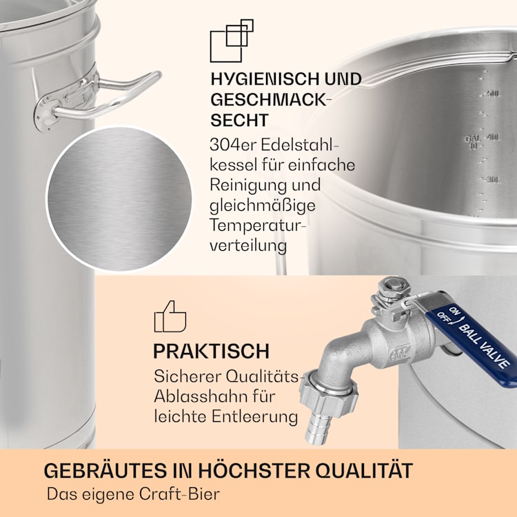 Brauheld Smart 65 Maischekessel 2500W 65L 100°C Umwälzpumpe Edelstahl 65 Ltr | Edelstahl