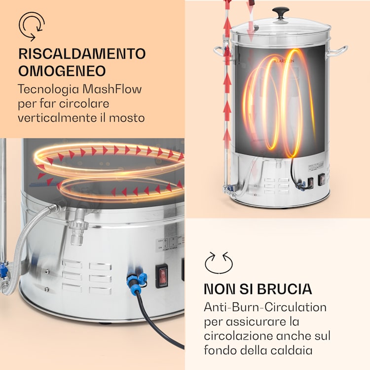 Brauheld Smart 65 - Caldaia di ammostamento, 2500 W, 65 L, 100 °C, pompa di circolazione, acciaio inox 65 Ltr | Acciaio inox