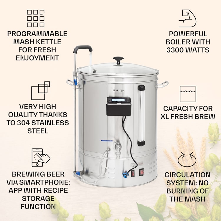 Brauheld Smart 65 Малцов котел 2500W 65L 100°C Помпа Неръждаема стомана 65 Ltr | Неръждаема стомана