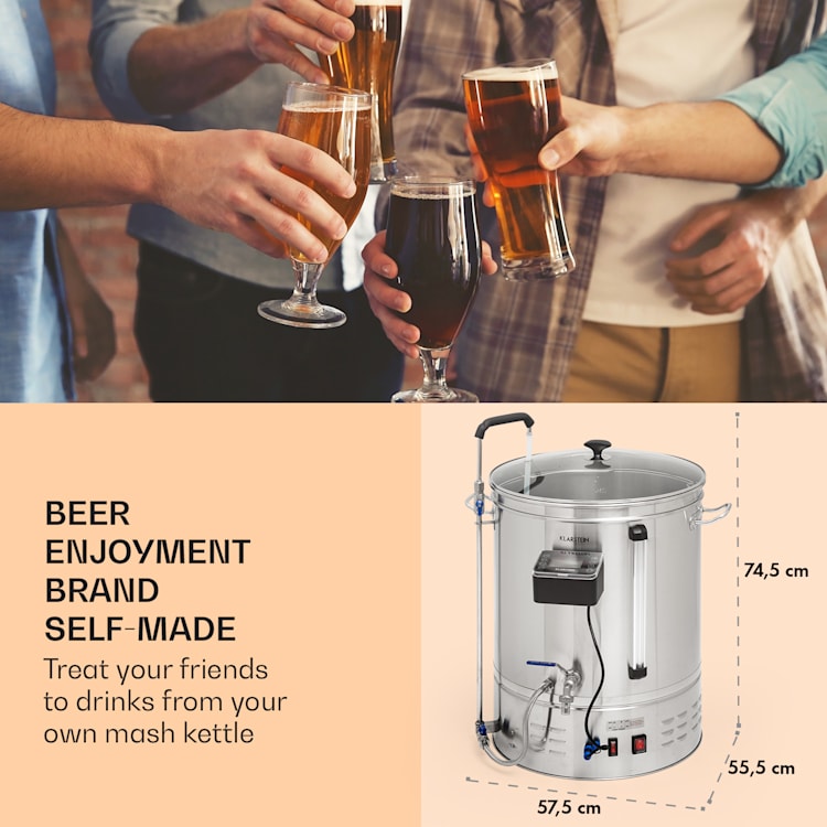 Brauheld Smart 65 - Caldaia di ammostamento, 2500 W, 65 L, 100 °C, pompa di circolazione, acciaio inox 65 Ltr | Acciaio inox