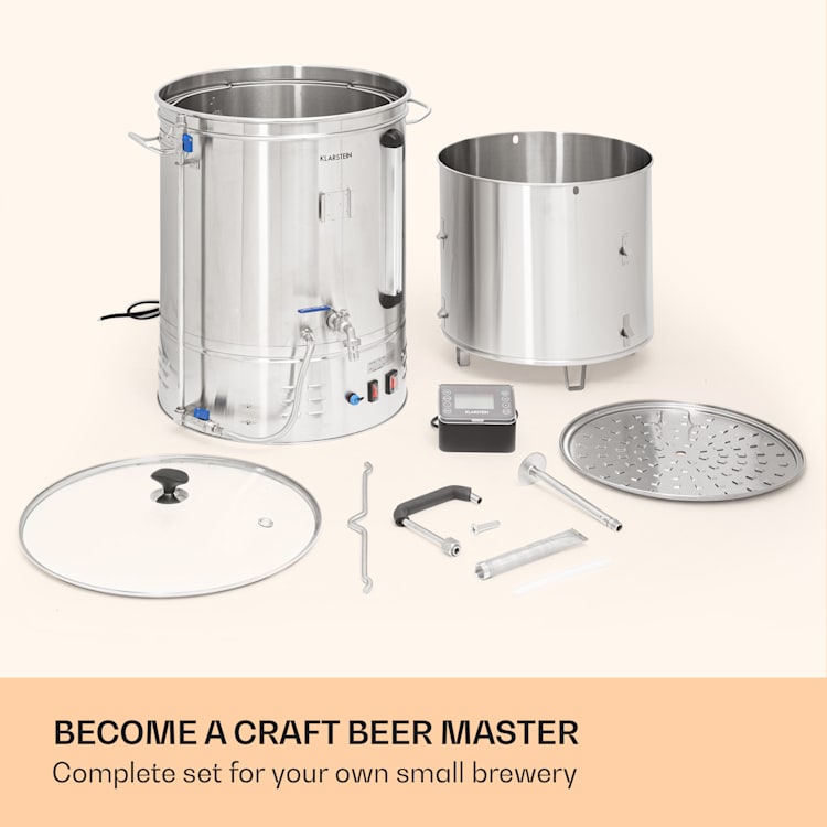 Brauheld Smart 65 - Caldaia di ammostamento, 2500 W, 65 L, 100 °C, pompa di circolazione, acciaio inox 65 Ltr | Acciaio inox