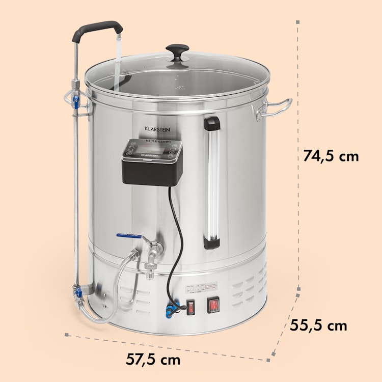 Brauheld Smart 65 - Caldaia di ammostamento, 2500 W, 65 L, 100 °C, pompa di circolazione, acciaio inox 65 Ltr | Acciaio inox
