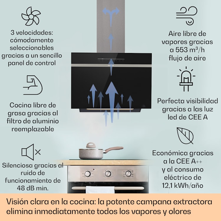 Campana extractora Ava 60 60cm Wall Hood WiFi A++ 515 m³/h Touch 60 cm | Negro