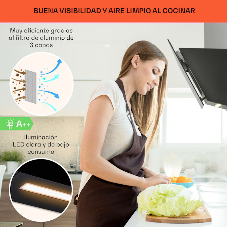 Campana extractora Ava 60 60cm Wall Hood WiFi A++ 515 m³/h Touch 60 cm | Negro
