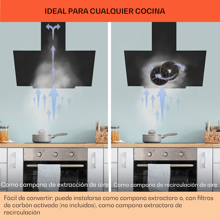Campana extractora Ava 60 60cm Wall Hood WiFi A++ 515 m³/h Touch 60 cm | Negro