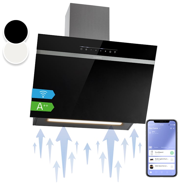 Exaustor Ava 60, 60 cm Exaustor de parede Wi-Fi A++ 515m³/h Touch 60 cm | Preto