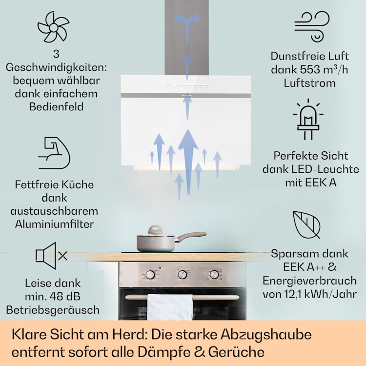 Ava 60 Dunstabzugshaube 60cm Wandhaube WiFi A++ 515m³/h Touch 60 cm | Weiß