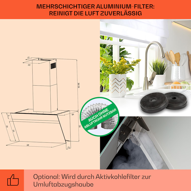 Ava 60 Dunstabzugshaube 60cm Wandhaube WiFi A++ 515m³/h Touch 60 cm | Weiß