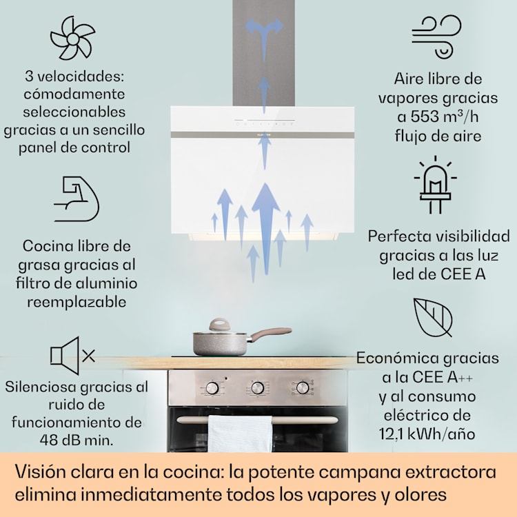 Campana extractora Ava 60 60cm Wall Hood WiFi A++ 515 m³/h Touch 60 cm | Blanco