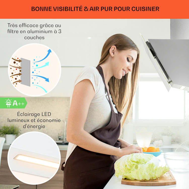 Ava 60 Hotte d'aspiration 60 cm Hotte murale WiFi A++ 515 m³/h tactile 60 cm | Blanc