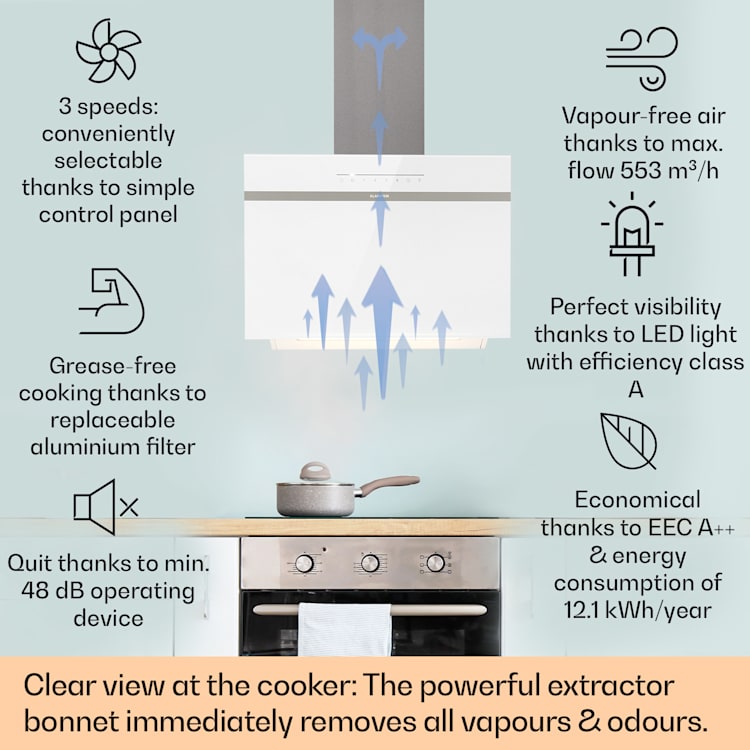 Ava 60 Cooker Extractor Hood 60 cm Wall Hood WiFi A++ 515m³/h Touch 60 cm | White