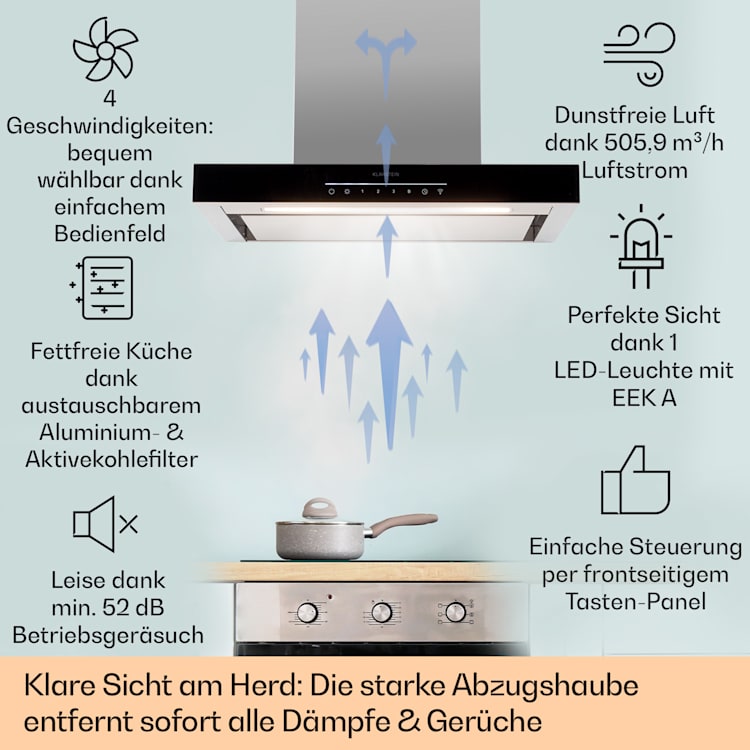 Alinea 60 Dunstabzugshaube 60cm Wandhaube WiFi A++ 500m³/h Touch 60 cm | Schwarz
