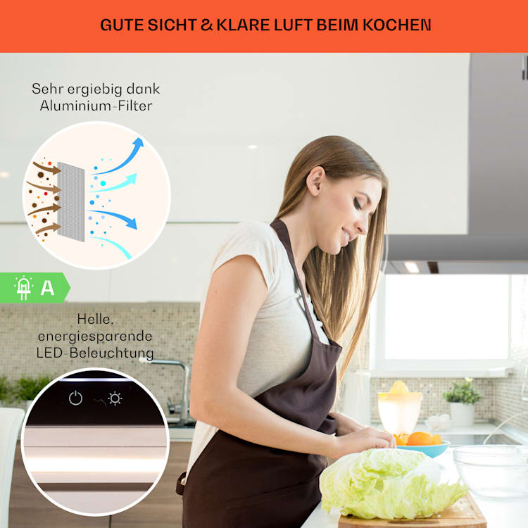 Alinea 60 Dunstabzugshaube 60cm Wandhaube WiFi A++ 500m³/h Touch 60 cm | Schwarz