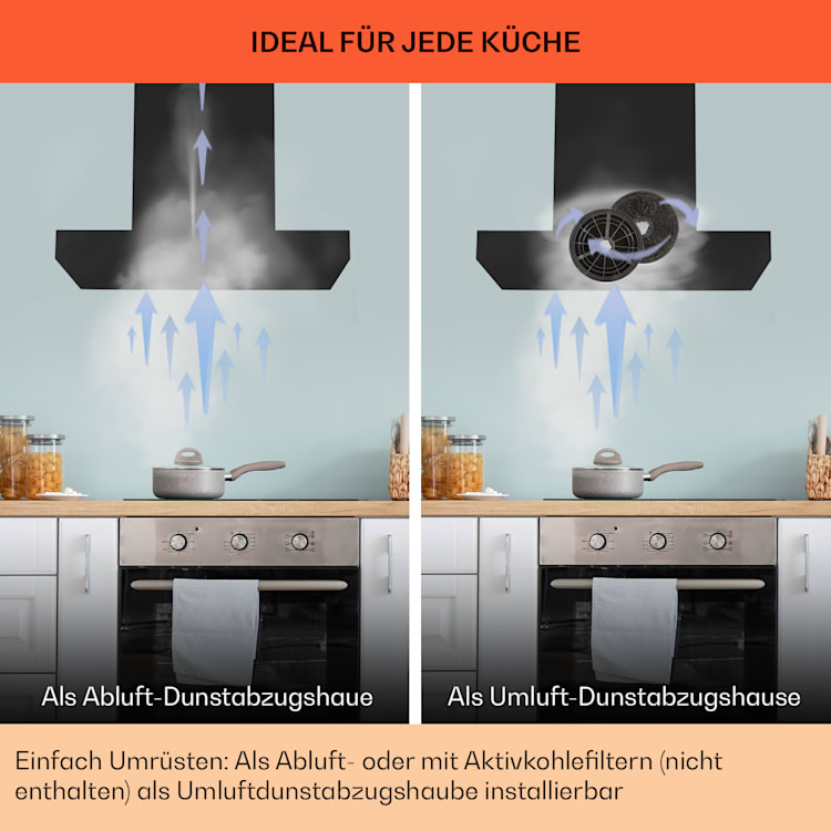 Alinea 60 Dunstabzugshaube 60cm Wandhaube WiFi A++ 500m³/h Touch 60 cm | Schwarz