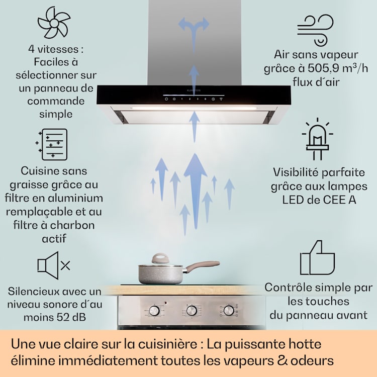 Alinea 60 Hotte d'aspiration 60 cm Hotte murale WiFi A++ 500 m³/h tactile 60 cm | Noir