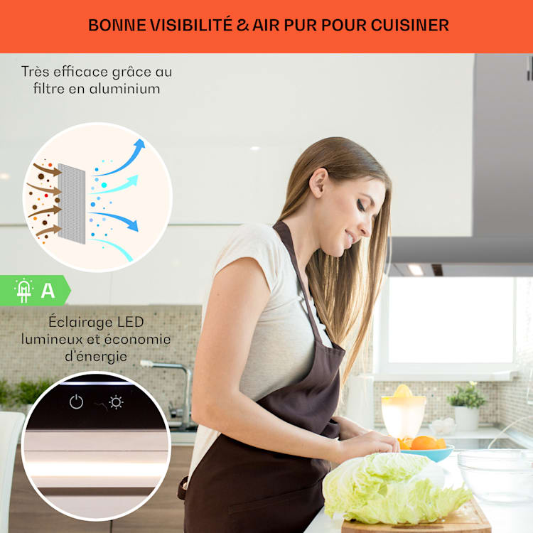 Alinea 60 Hotte d'aspiration 60 cm Hotte murale WiFi A++ 500 m³/h tactile 60 cm | Noir