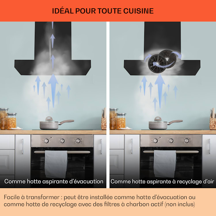 Alinea 60 Hotte d'aspiration 60 cm Hotte murale WiFi A++ 500 m³/h tactile 60 cm | Noir
