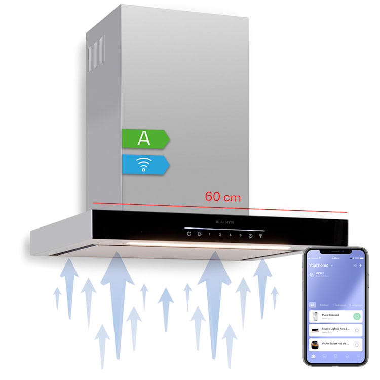 Exaustor Alinea 60, 60 cm Exaustor de parede Wi-Fi A++ 500m³/h Touch 60 cm | Preto