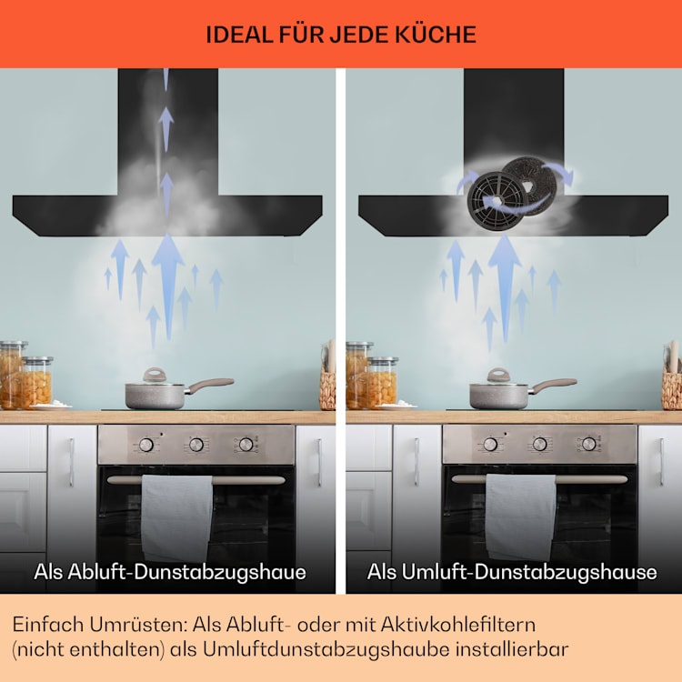 Alinea 90 Dunstabzugshaube 90cm Wandhaube WiFi A++ 500m³/h Touch 90 cm | Schwarz
