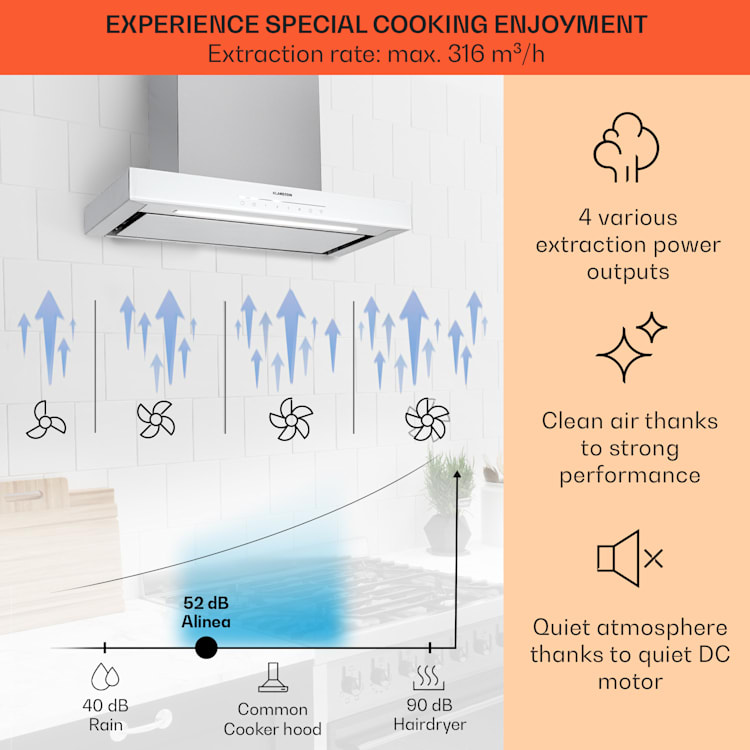 Alinea 60, digestor, 60 cm, nástenný, 500 m³/h, WiFi, A++, dotykový displej 60 cm | Biela