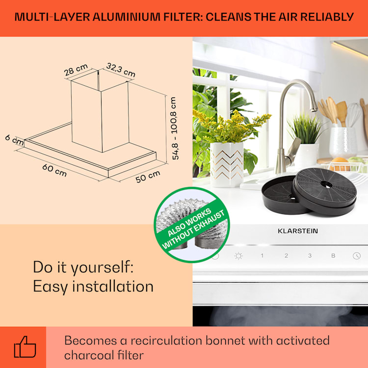 Alinea 60, digestor, 60 cm, nástenný, 500 m³/h, WiFi, A++, dotykový displej 60 cm | Biela