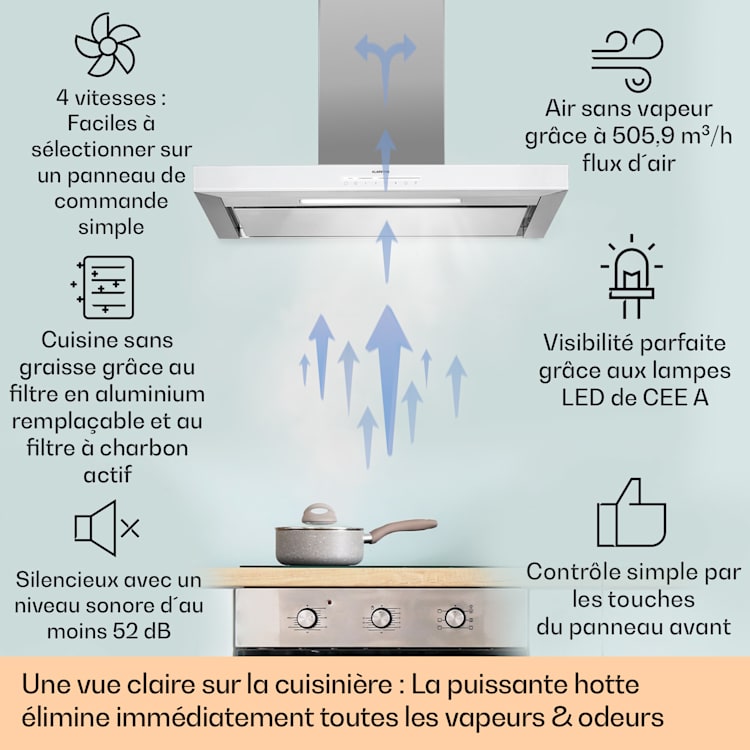 Alinea 90 Hotte d'aspiration 90 cm Hotte murale WiFi A++ 500 m³/h tactile 90 cm | Blanc