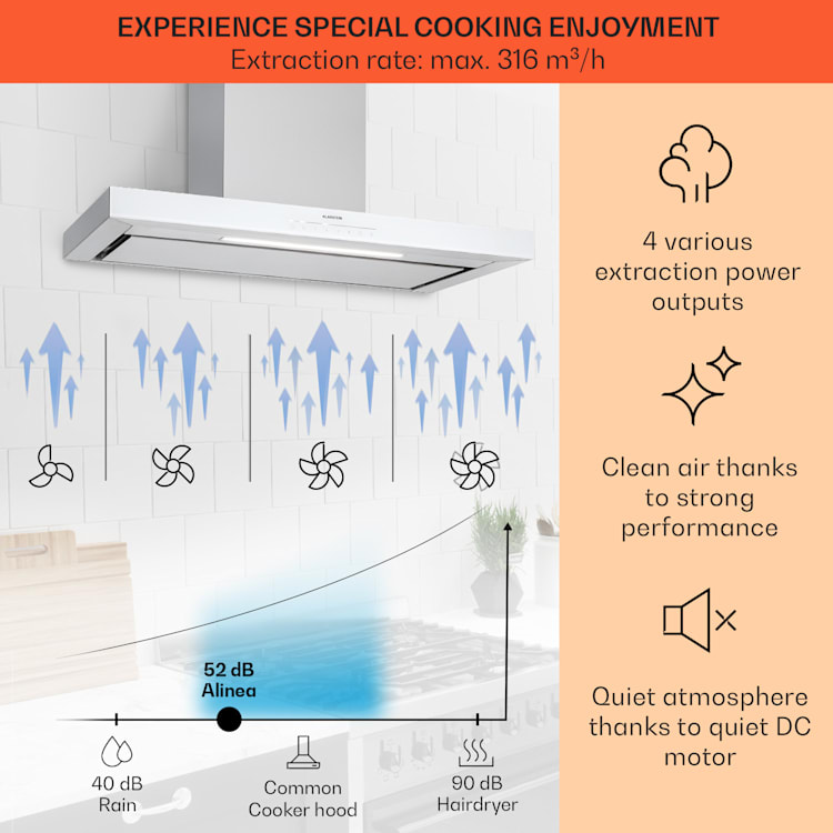 Alinea 90, kuhinjska napa, 90 cm, stenska, WiFi, A++, 500 m³/h, zaslon na dotik 90 cm | Bela