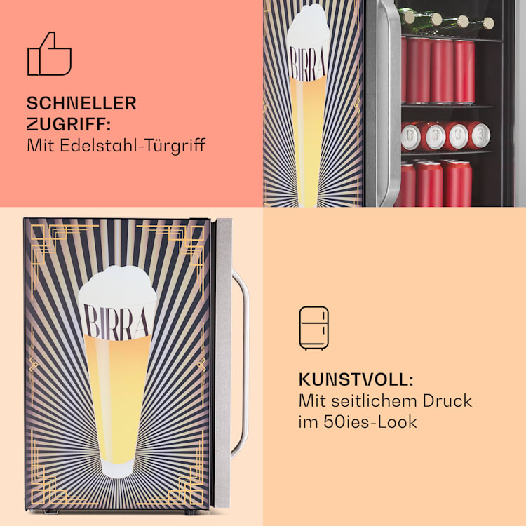 Beersafe 70 Birra Edition Kühlschrank 70 Ltr 3 Böden Glastür Edelstahl 70 Ltr (Birra Edition) | Edelstahl