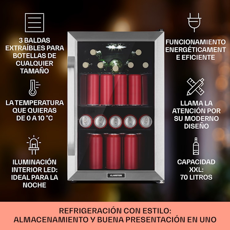 Nevera Beersafe 70 Birra Edition 70 litros 3 estantes Puerta panorámica de cristal Acero inoxidable