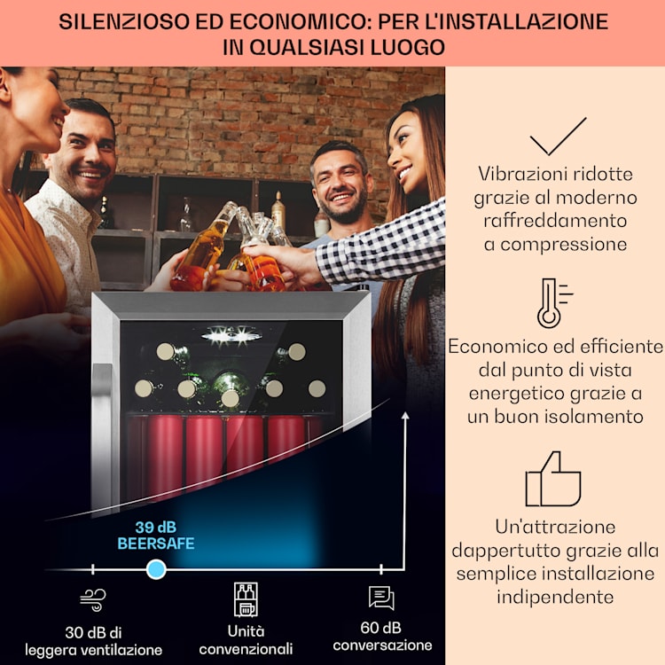 Beersafe 70 Birra Edition - Frigorifero, 70 litri, 3 ripiani, sportello panoramico in vetro, acciaio inox 70 Ltr (Birra Edition) | Acciaio inox