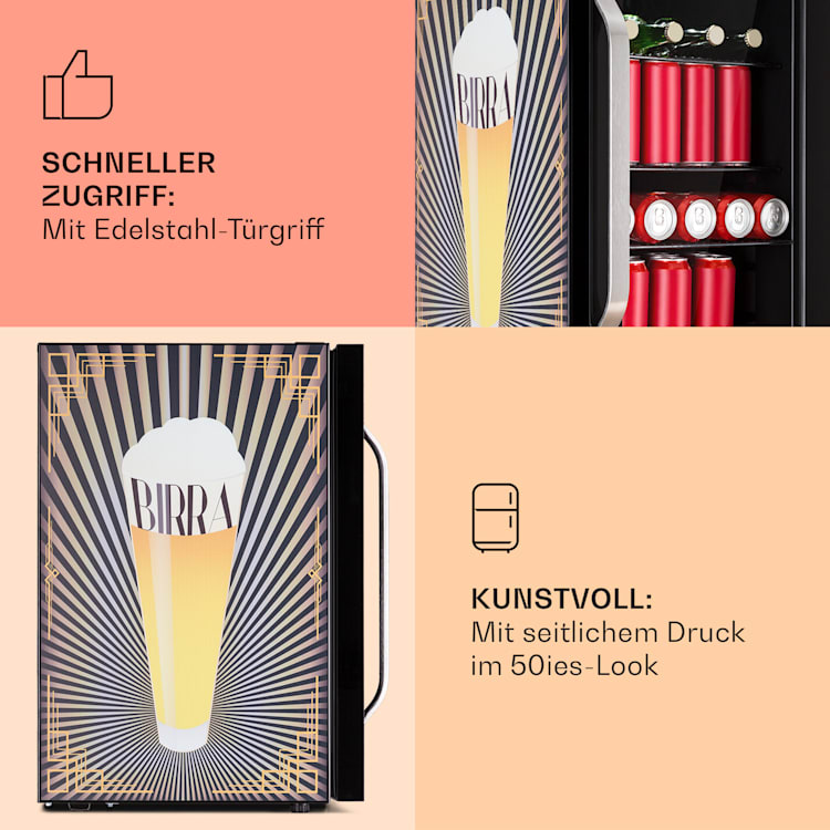 Beersafe 70 Birra Edition Kühlschrank 70 Liter 3 Böden Panoramaglastür Edelstahl 70 Ltr (Birra Edition) | Schwarz
