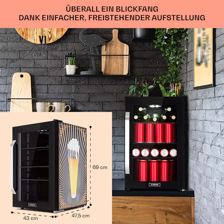 Beersafe 70 Birra Edition Kühlschrank 70 Liter 3 Böden Panoramaglastür Edelstahl 70 Ltr (Birra Edition) | Schwarz
