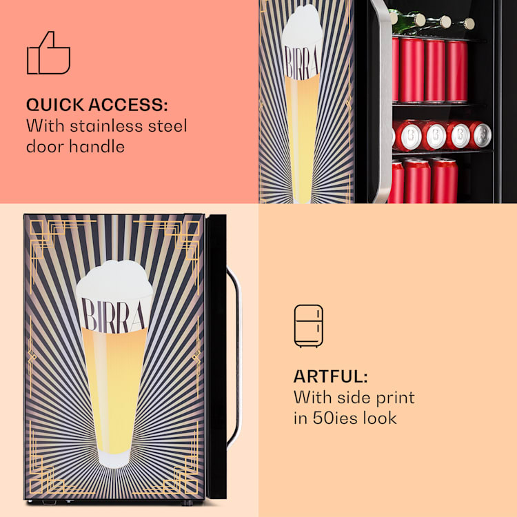 Beersafe 70 Birra Edition, chladnička, 70 l, 3 police, panoramatické sklenené dvere, nehrdzavejúca oceľ 70 litrov (Birra Edition) | Čierna