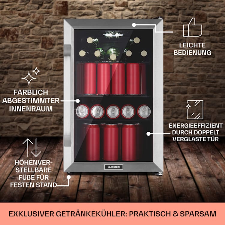 Beersafe 70 Birra Milano Edition Kühlschrank 70 Liter 3 Böden Panoramaglastür Edelstahl 70 Ltr (Birra Milano Edition) | Silber