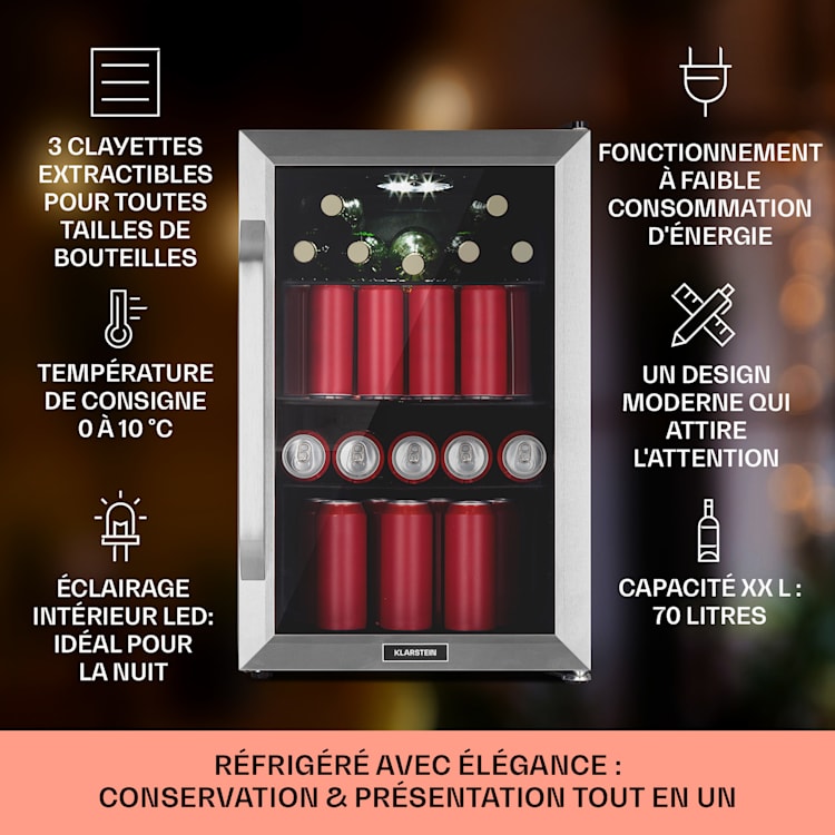 Beersafe 70 Birra Milano Edition Réfrigérateur 70 litres 3 clayettes Porte vitrée panoramique Acier inoxydable 70 L (Birra Milano Edition) | Argent