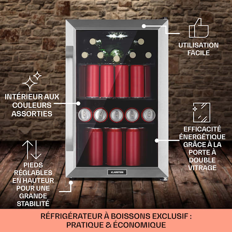 Beersafe 70 Birra Milano Edition Réfrigérateur 70 litres 3 clayettes Porte vitrée panoramique Acier inoxydable 70 L (Birra Milano Edition) | Argent