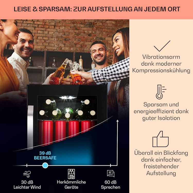 Beersafe 70 Birra Milano Edition Kühlschrank 70 Liter 3 Böden Panoramaglastür Edelstahl 70 Ltr (Birra Milano Edition) | Schwarz