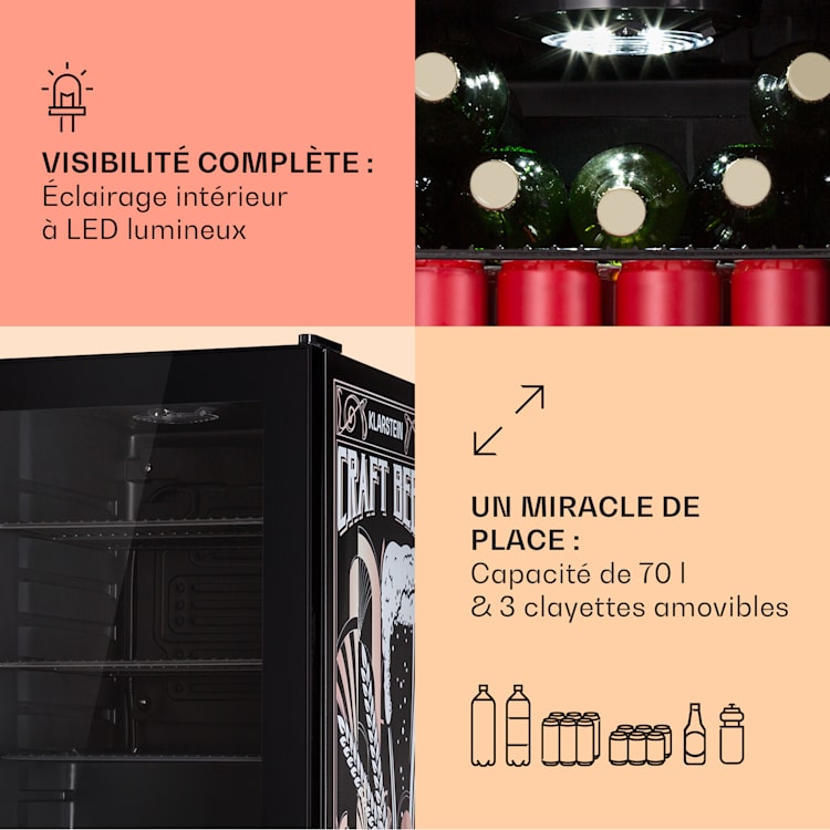 Beersafe 70 Craft Beer Edition koelkast 70 liter 3 roosters glazen panoramadeur rvs 70 Ltr (Craft Beer Edition) | Zwart