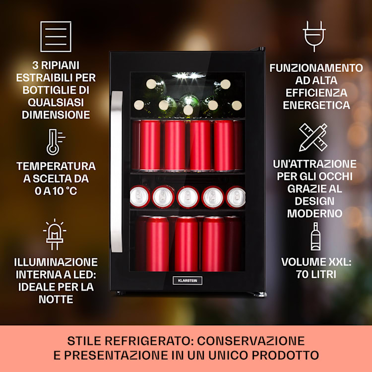 Beersafe 70 Craft Beer Edition - Frigorifero, 70 litri, 3 ripiani, sportello panoramico in vetro, acciaio inox 70 Ltr (Craft Beer Edition) | Nero