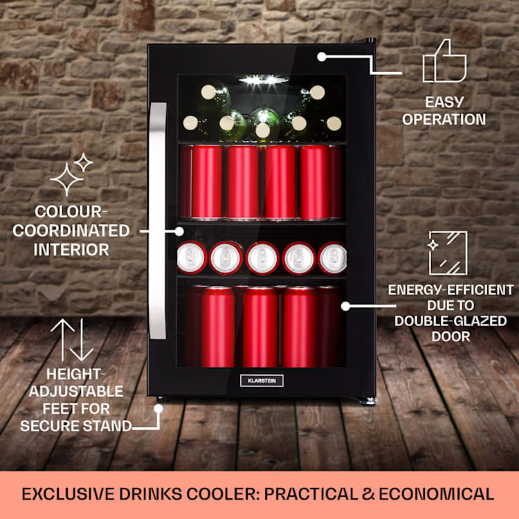 Beersafe 70 Craft Beer Edition, lodówka na napoje, chłodziarka, 70 l, 3 półki, panoramiczne szklane drzwi, stal nierdzewna 70 Ltr (Craft Beer Edition) | Czarny