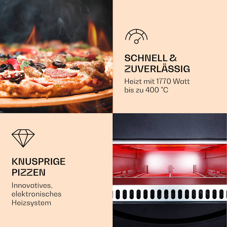 Arezzo Pizza-Ofen herausnehmbarer Pizza-Stein Stahlgehäuse 1770 W 160 - 400 °C
