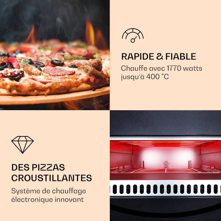Four à pizza Arezzo pierre à pizza amovible boîtier en acier 1770 W 160 - 400 °C