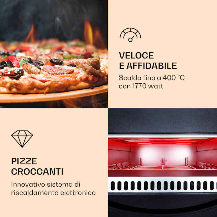 Arezzo - Forno per pizza, pietra refrattaria rimovibile, alloggiamento in acciaio, 1770 W, 160-400 °C