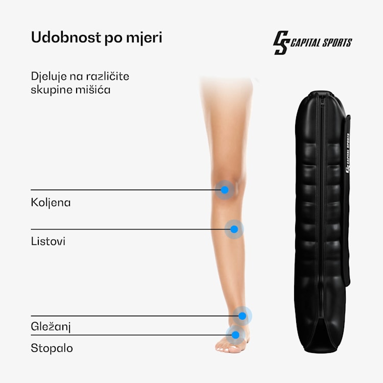 Hyper Cap zračna kompresijska navlaka, 6 odjeljaka, nježna do intenzivna kompresija pola noge | Crna